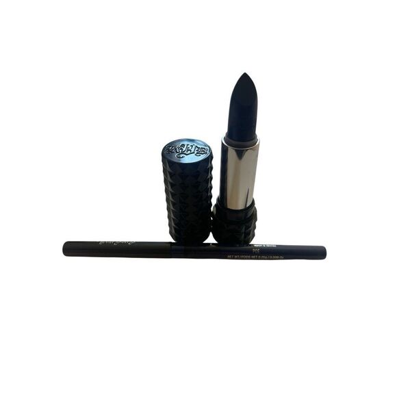 KatâVon D/KVD Studded Kiss Lipstick Poe Deep Navy Shimmer w/ Lip Liner NEW Full - Picture 1 of 4